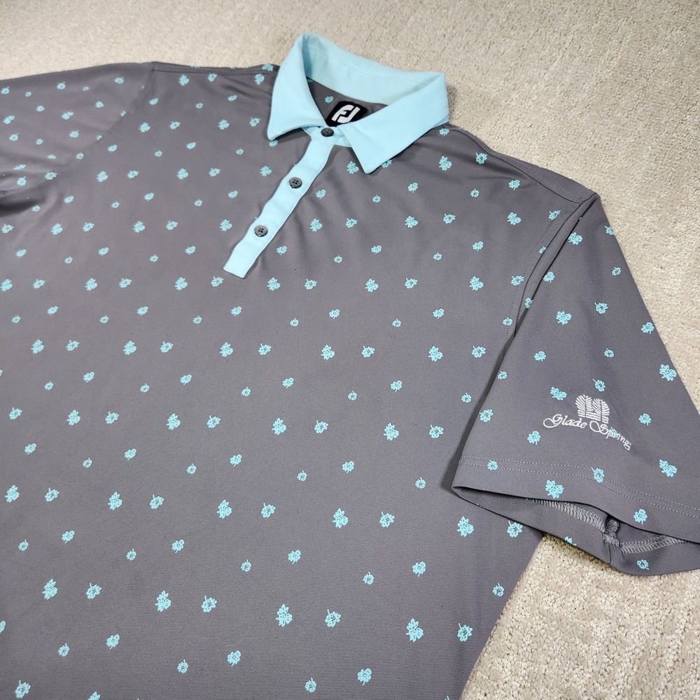 Footjoy Golf Polo Shirt Men XL Floral AOP Performance Lisle Pique Gray Quick Dry